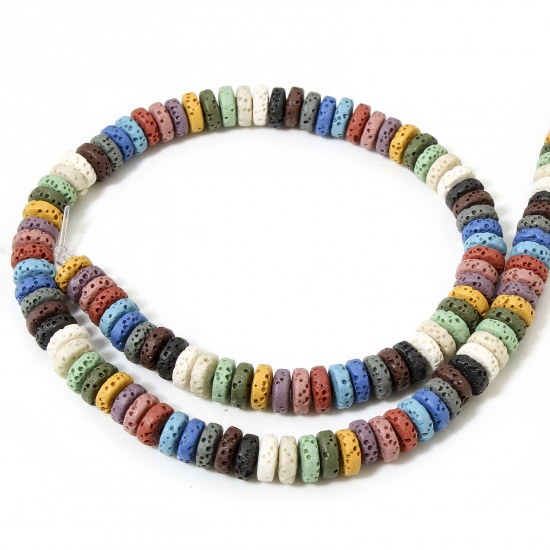 Picture of 1 Strand (Approx 120 PCs/Strand) (Grade A) Lava Rock ( Natural Dyed ) Beads For DIY Charm Jewelry Making Wheel At Random Mixed Color About 8mm Dia., Hole: Approx 1.6mm, 40cm(15 6/8") long