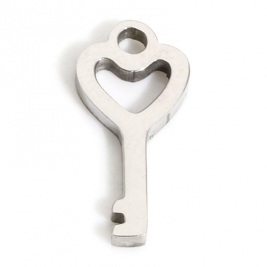 Immagine di 1 Piece Eco-friendly 304 Stainless Steel Simple Charms Silver Tone Key Heart Hollow 13.5mm x 6mm