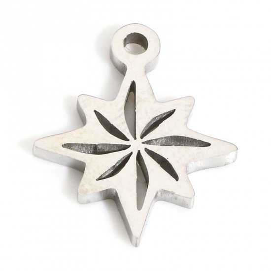 Immagine di 1 Piece Eco-friendly 304 Stainless Steel Galaxy Charms Silver Tone Star Hollow 14.5mm x 12mm