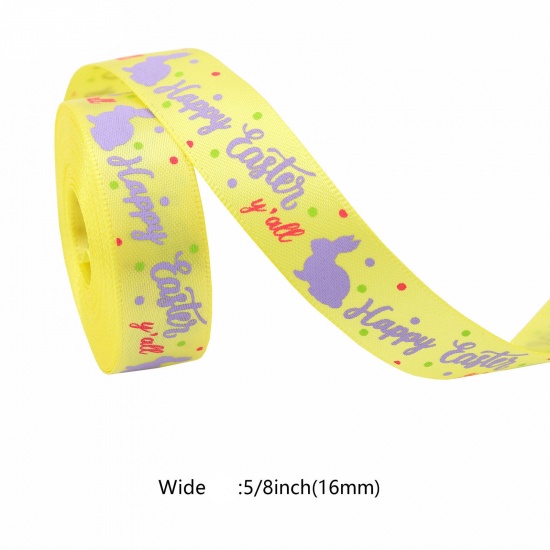 Bild von 1 Roll (Approx 10 Yards/Roll) Polyester Easter Day Ribbon DIY Wedding Party Gift Wrapping Sewing Craft Decoration Yellow 1.6cm
