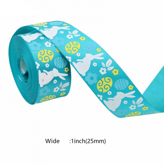 Picture of 1 Roll (Approx 5 Yards/Roll) Polyester Easter Day Ribbon DIY Wedding Party Gift Wrapping Sewing Craft Decoration Lake Blue 1.6cm