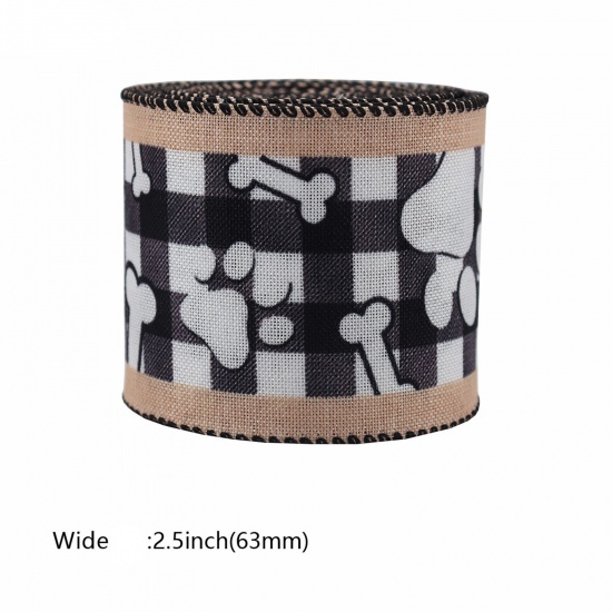 Picture of 1 Roll (Approx 5 Yards/Roll) Jute Webbing Strap Ribbon For DIY Sewing Craft Black & White Dog Animal Paw Print 6.3cm