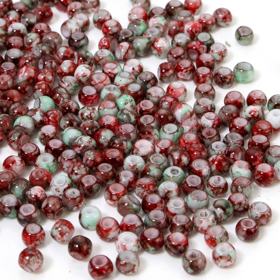 Picture of 6/0 10 Grams ( 120 PCs/Packet) Retro Glass Seed Beads Round Red & Green 4mm x 3.5mm