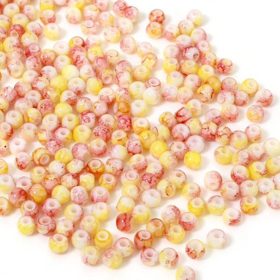 Picture of 6/0 10 Grams ( 120 PCs/Packet) Retro Glass Seed Beads Round Red & Yellow 4mm x 3.5mm