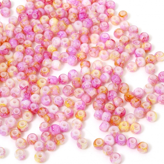 Picture of 6/0 10 Grams Retro Glass Seed Beads Round Pink & Yellow 4mm x 3.5mm