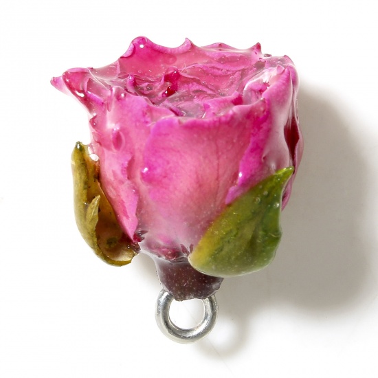 Immagine di 1 Pz Gioielli in Resina Fiore Handmade Reale Ciondoli Le foglie del Fiore 3D Argento Rosso Prugna 20mm x 16mm