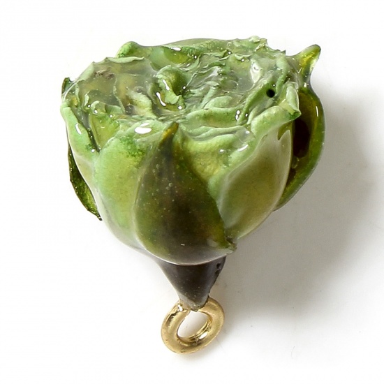 Immagine di 1 Pz Gioielli in Resina Fiore Handmade Reale Ciondoli Le foglie del Fiore 3D Oro Verde 20mm x 16mm