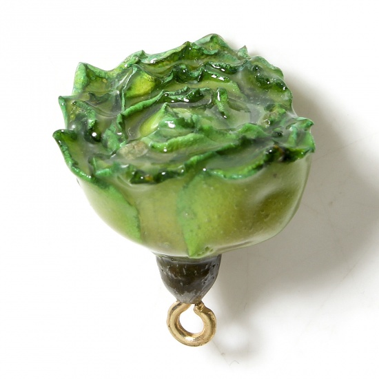 Immagine di 1 Pz Gioielli in Resina Fiore Handmade Reale Ciondoli Fiore 3D Oro Verde 20mm x 16mm