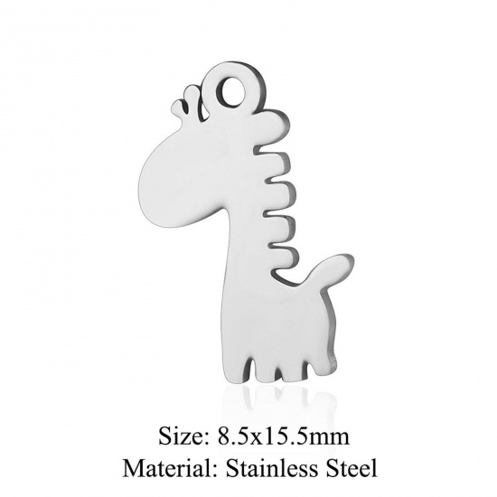 Immagine di 5 PCs 304 Stainless Steel Charms Silver Tone Giraffe Animal Hollow 8.5mm x 15.5mm