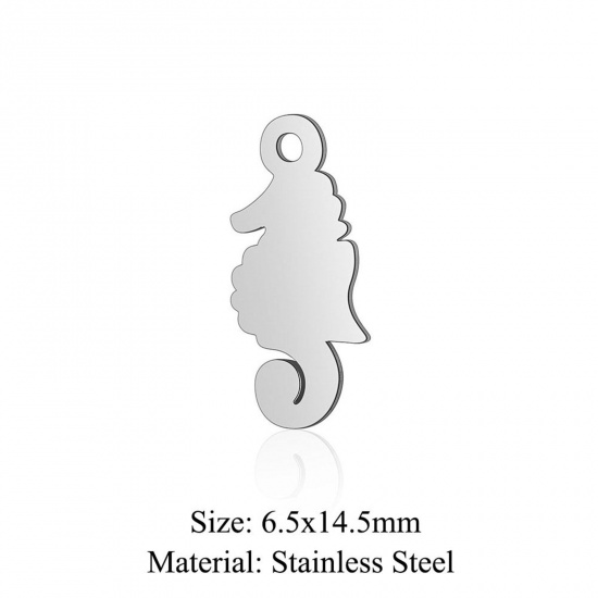 Bild von 5 PCs 304 Stainless Steel Charms Silver Tone Seahorse Animal Hollow 6.5mm x 14.5mm