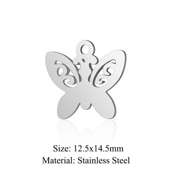 Immagine di 5 PCs 304 Stainless Steel Charms Silver Tone Butterfly Animal Hollow 12.5mm x 14.5mm
