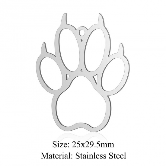 Immagine di 5 PCs 304 Stainless Steel Charms Silver Tone Paw Claw Hollow 25mm x 29.5mm