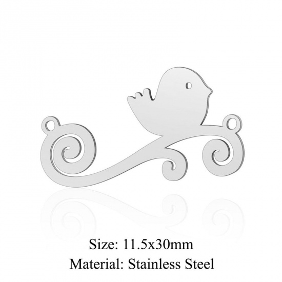 Bild von 5 PCs 304 Stainless Steel Charms Silver Tone Bird Animal Hollow 11.5mm x 30mm
