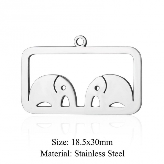 Bild von 5 PCs 304 Stainless Steel Charms Silver Tone Rectangle Elephant Hollow 18.5mm x 30mm