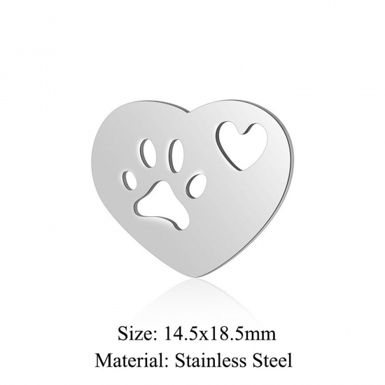 Bild von 5 PCs 304 Stainless Steel Charms Silver Tone Heart Paw Print Hollow 14.5mm x 18.5mm