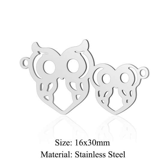 Immagine di 5 PCs 304 Stainless Steel Charms Silver Tone Owl Animal Hollow 16mm x 30mm