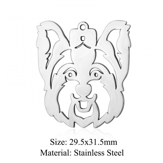 Immagine di 5 PCs 304 Stainless Steel Charms Silver Tone Dog Animal Hollow 20mm x 31mm