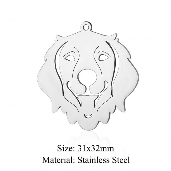 Bild von 5 PCs 304 Stainless Steel Charms Silver Tone Dog Animal Hollow 31mm x 32mm