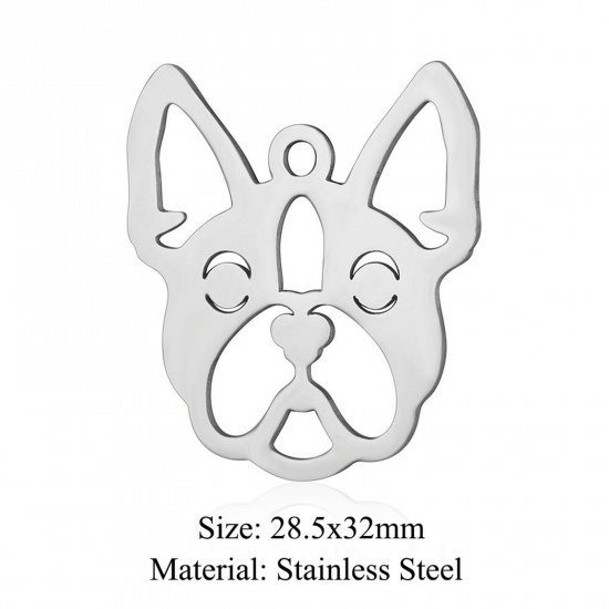 Immagine di 5 PCs 304 Stainless Steel Charms Silver Tone Dog Animal Hollow 28.5mm x 32mm