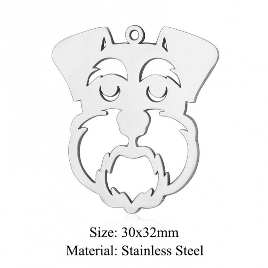 Bild von 5 PCs 304 Stainless Steel Charms Silver Tone Dog Animal Hollow 30mm x 32mm