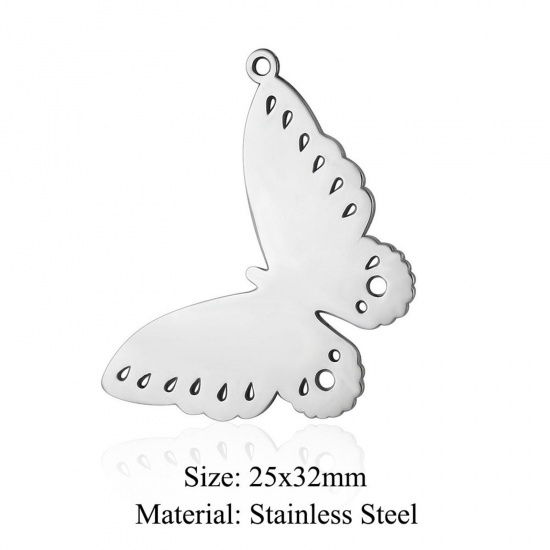 Immagine di 5 PCs 304 Stainless Steel Charms Silver Tone Butterfly Animal Hollow 25mm x 32mm