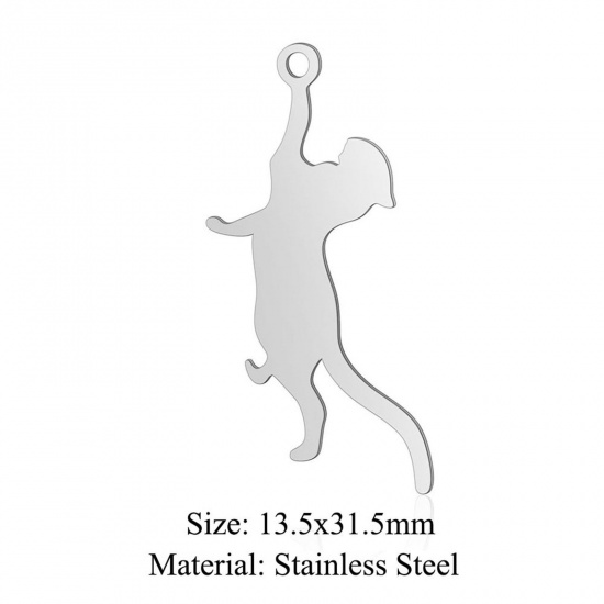 Immagine di 5 PCs 304 Stainless Steel Charms Silver Tone Cat Animal Hollow 13.5mm x 31.5mm