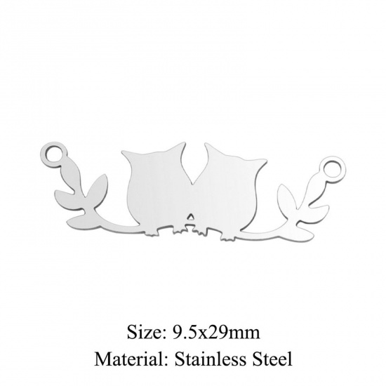 Bild von 5 PCs 304 Stainless Steel Charms Silver Tone Owl Animal Hollow 9.5mm x 29mm