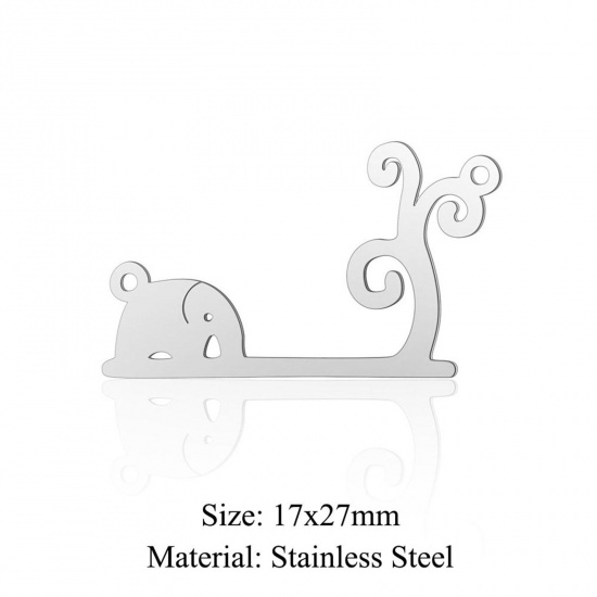 Bild von 5 PCs 304 Stainless Steel Charms Silver Tone Elephant Hollow 17mm x 27mm