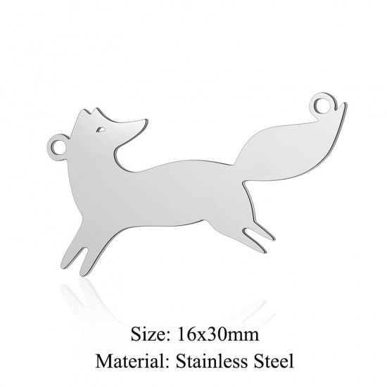Immagine di 5 PCs 304 Stainless Steel Charms Silver Tone Fox Animal Hollow 16mm x 30mm