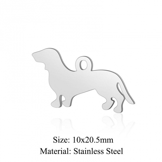 Bild von 5 PCs 304 Stainless Steel Charms Silver Tone Dog Animal Hollow 10mm x 20.5mm