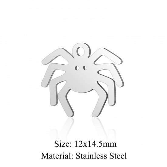 Immagine di 5 PCs 304 Stainless Steel Charms Silver Tone Halloween Spider Animal Hollow 12mm x 14.5mm