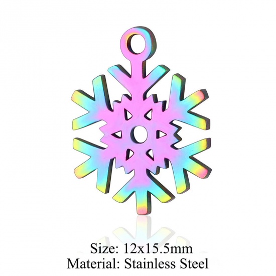 Immagine di 5 PCs 304 Stainless Steel Charms Rainbow Color Plated Christmas Snowflake Hollow 12mm x 15.5mm