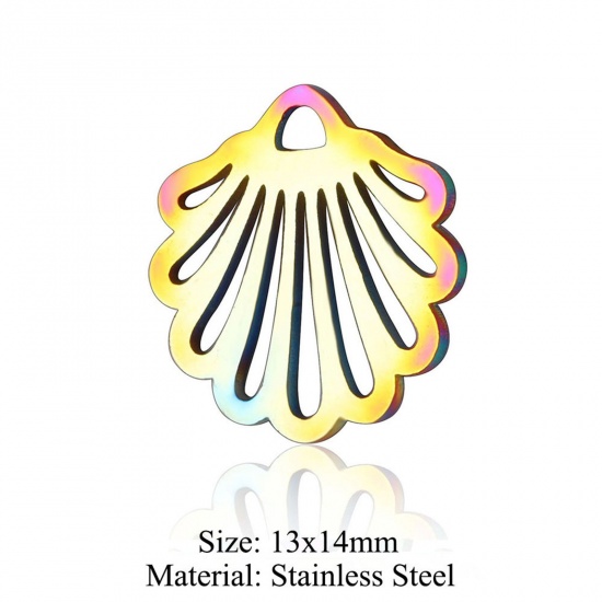 Immagine di 5 PCs 304 Stainless Steel Charms Rainbow Color Plated Shell Hollow 13mm x 14mm