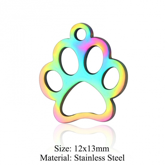 Immagine di 5 PCs 304 Stainless Steel Charms Rainbow Color Plated Dog Paw Claw Hollow 12mm x 13mm