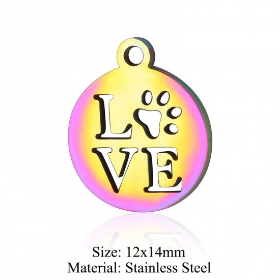 Immagine di 5 PCs 304 Stainless Steel Charms Rainbow Color Plated Round Love Symbol Hollow 12mm x 14mm
