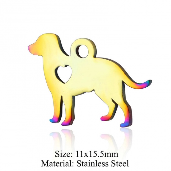 Immagine di 5 PCs 304 Stainless Steel Charms Rainbow Color Plated Dog Animal Hollow 11mm x 15.5mm
