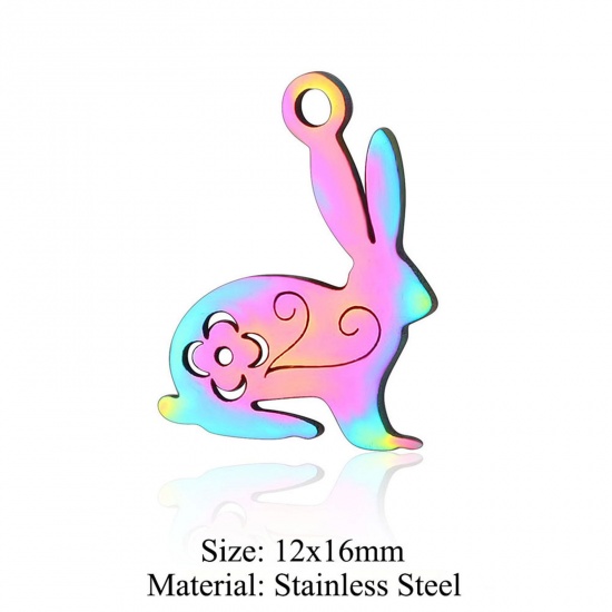 Immagine di 5 PCs 304 Stainless Steel Charms Rainbow Color Plated Rabbit Animal Hollow 12mm x 16mm