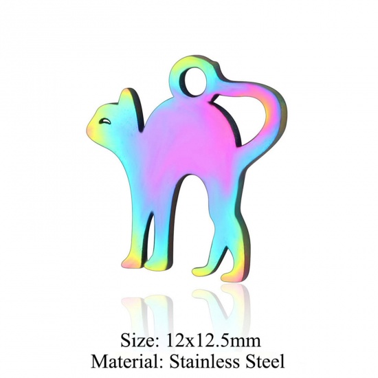 Immagine di 5 PCs 304 Stainless Steel Charms Rainbow Color Plated Cat Animal Hollow 12mm x 12.5mm