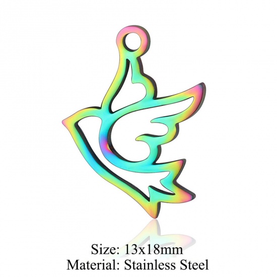 Immagine di 5 PCs 304 Stainless Steel Charms Rainbow Color Plated Pigeon Animal Hollow 13mm x 18mm