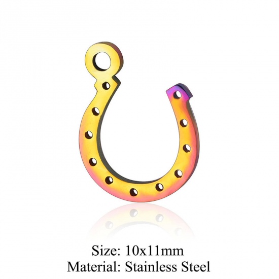 Immagine di 5 PCs 304 Stainless Steel Charms Rainbow Color Plated U-shaped Hollow 10mm x 11mm