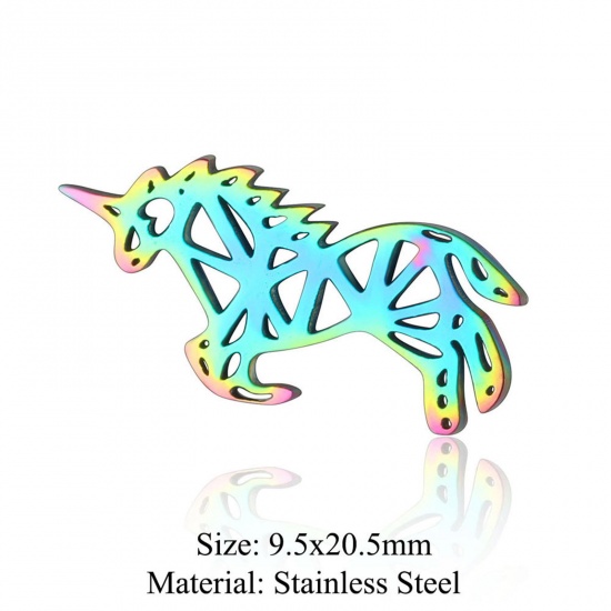 Immagine di 5 PCs 304 Stainless Steel Connectors Charms Pendants Rainbow Color Plated Horse Animal Hollow 9.5mm x 20.5mm
