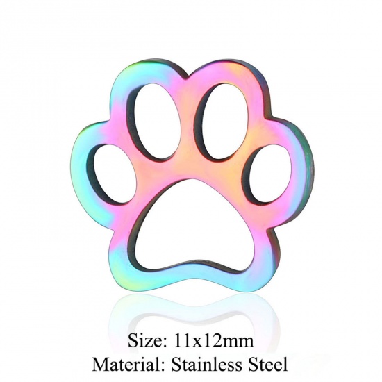 Immagine di 5 PCs 304 Stainless Steel Connectors Charms Pendants Rainbow Color Plated Dog Paw Claw Hollow 11mm x 12mm