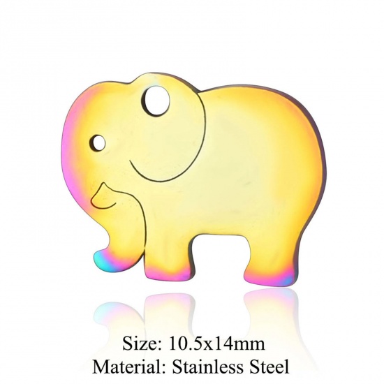 Immagine di 5 PCs 304 Stainless Steel Charms Rainbow Color Plated Elephant Animal Hollow 10.5mm x 14mm