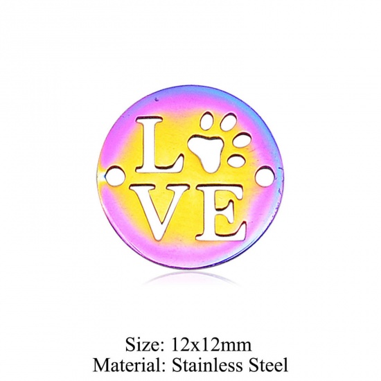 Immagine di 5 PCs 304 Stainless Steel Connectors Charms Pendants Rainbow Color Plated Round Love Symbol Hollow 12mm x 12mm