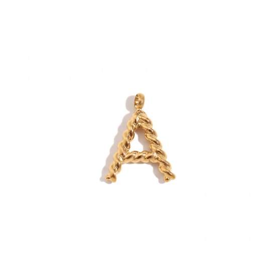 Immagine di 1 Piece 304 Stainless Steel Charms 18K Gold Color Message " A " Twisted 11.7mm x 15.2mm