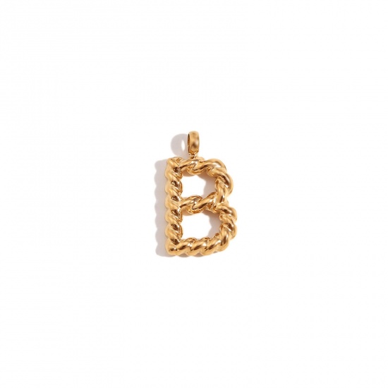 Immagine di 1 Piece 304 Stainless Steel Charms 18K Gold Color Message " B " Twisted 11.7mm x 15.2mm