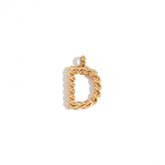 Immagine di 1 Piece 304 Stainless Steel Charms 18K Gold Color Message " D " Twisted 11.7mm x 15.2mm