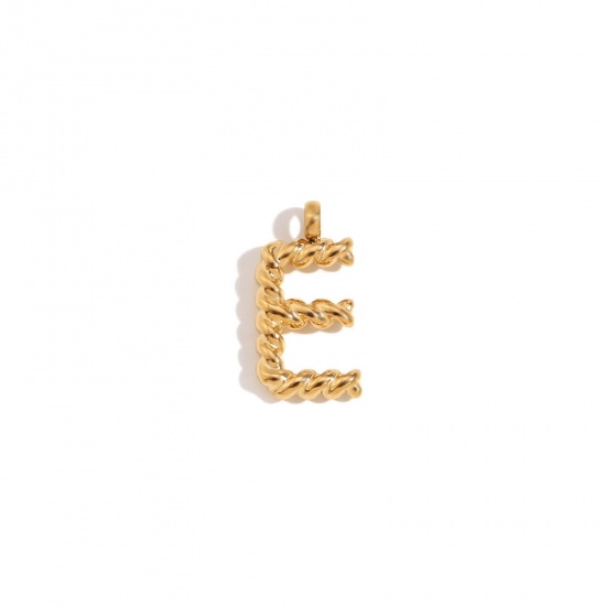 Immagine di 1 Piece 304 Stainless Steel Charms 18K Gold Color Message " E " Twisted 11.7mm x 15.2mm