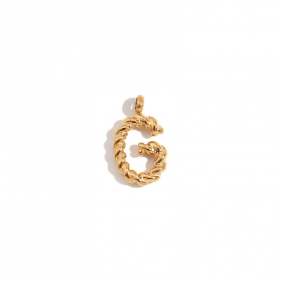 Immagine di 1 Piece 304 Stainless Steel Charms 18K Gold Color Message " G " Twisted 11.7mm x 15.2mm