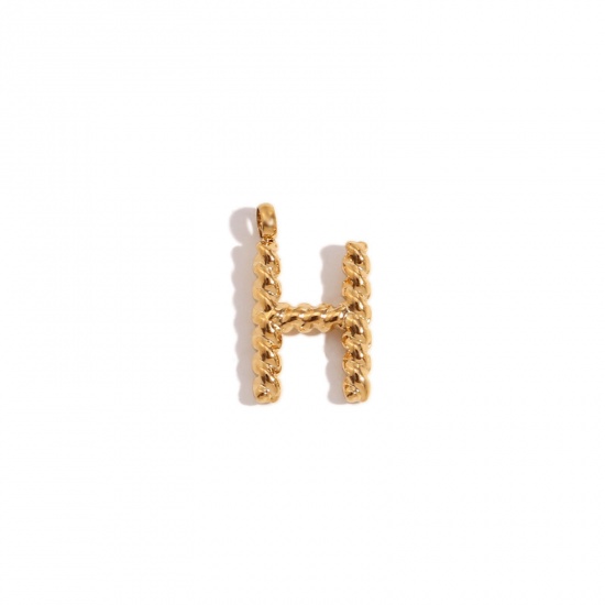 Immagine di 1 Piece 304 Stainless Steel Charms 18K Gold Color Message " H " Twisted 11.7mm x 15.2mm